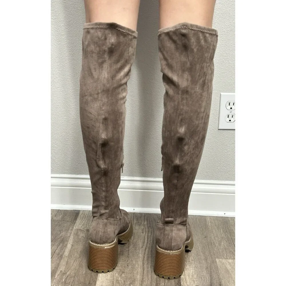 NEW Altar’d State Faux Suede Over The Knee Boots Taupe Chunky Lug Sole Size 8.5M